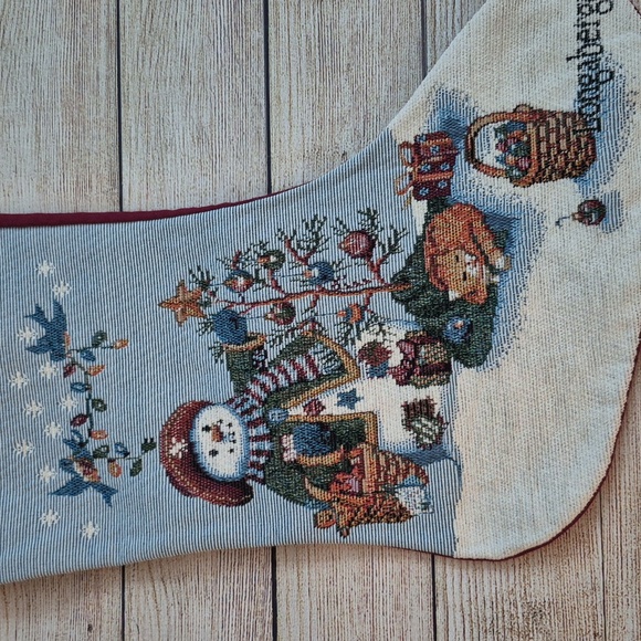 Longabeger Tapestry Christmas Stocking Lady Snowman Cat Christmas Tree Lights - Picture 4 of 7